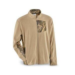 MENS FLEECE JACKET SIZE LARGE DUCKS UNLIMITED‎ TAN AND CAMO FULL ZIP